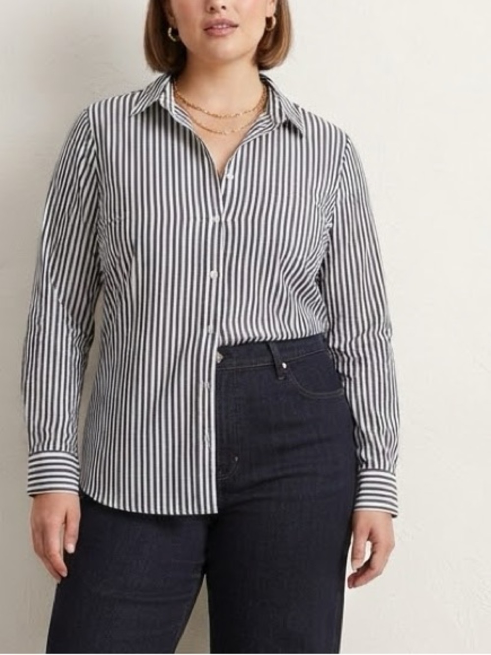 Max Studio Striped Button Down in Blue & White Size 1X Like New